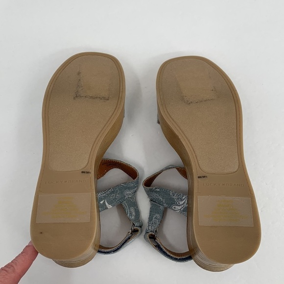 Lucky Brand Demmia wedge platform wood sandal shoe strappy printed denim new 8 - Picture 7 of 7